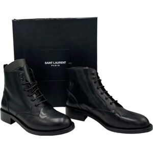 New in Box Saint Laurent Paris Patti Lace Up Boots Black Leather Women’s Size 37